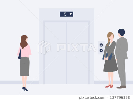 一名男性和一名女性上班族正在等電梯。 一名男性和一名女性上班族正在等電梯。 137796358