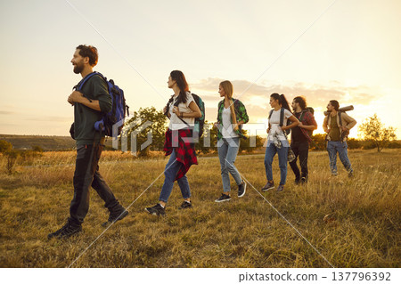 People Group Hiking In Nature On Vacation 137796392