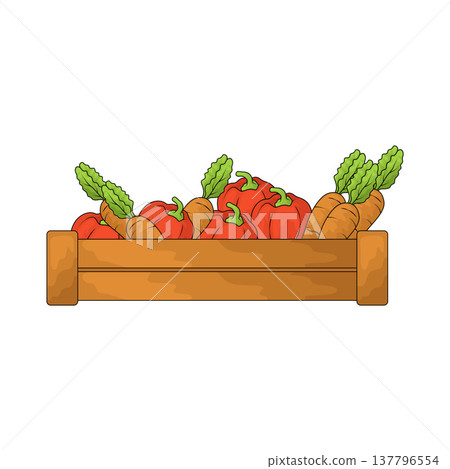 Illustration of Vegetables in wooden box Illustration of Vegetables in wooden box 137796554