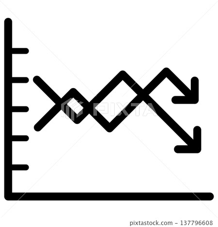 一個商業圖標,帶有兩個下降的折線圖(單色、黑色、下降趨勢、減少、競爭對手比較、虧損)。 一個商業圖標,帶有兩個下降的折線圖(單色、黑色、下降趨勢、減少、競爭對手比較、虧損)。 137796608