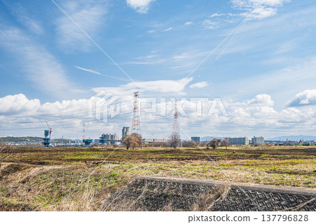 Scenery of the riverbank on the right bank of the Yodo River after controlled burning, Takatsuki City, Osaka Prefecture. Scenery of the riverbank on the right bank of the Yodo River after controlled burning, Takatsuki City, Osaka Prefecture. 137796828