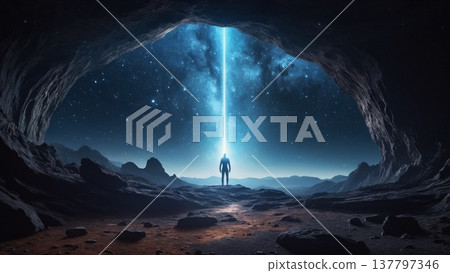 神秘的宇宙景象描繪了量子光粒子與意識之間的連結。 137797346