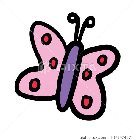 Hand drawn of cute butterfly for animal, pet, vet, tree, plant, brand logo, icon, decorations, spring, summer, picnic, stickers, tattoo, fashion, print, card, clothing, accessory, garden, plush toy	 137797497
