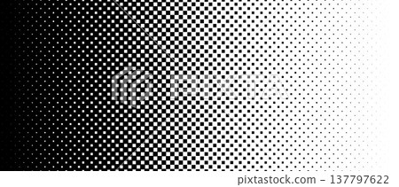 Square pixel halftone gradient texture. Fading checkered gradation wallpaper. Vector repeated raster effect overlay. Abstract vanishing comic pop art backdrop. Black and white squared dot background Square pixel halftone gradient texture. Fading checkered gradation wallpaper. Vector repeated raster effect overlay. Abstract vanishing comic pop art backdrop. Black and white squared dot background 137797622