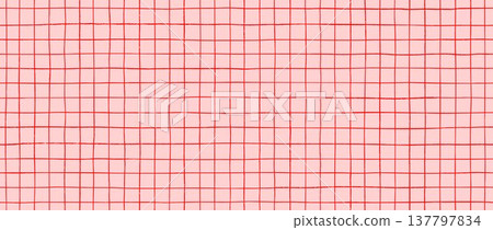 Funky seamless hand drawn square grid pattern. Pink repeated doodled checkered background. Sketched thin checker paper texture. Pencil drawn journal sheet notebook template. Vector lined planer page Funky seamless hand drawn square grid pattern. Pink repeated doodled checkered background. Sketched thin checker paper texture. Pencil drawn journal sheet notebook template. Vector lined planer page 137797834