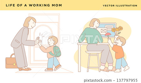 Working mom giving high five to child at door Working mom giving high five to child at door 137797955