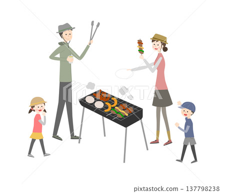 Family having a barbecue Family having a barbecue 137798238