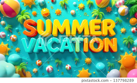 vibrant summer vacation illustration with beach elements and text 137798289
