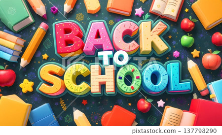 vibrant back to school design with books, pencils and apples. 137798290