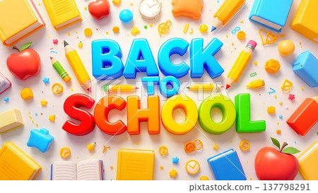 vibrant 3d illustration of back to school concept with books and pencils 137798291