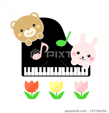 Illustrations of a piano and cute animals 137798294