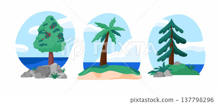 Palm trees and ocean scenes set 137798296