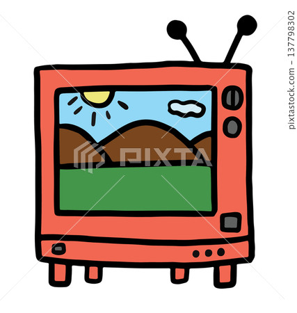 Hand drawn illustration of television for decoration, leisure time, weekends, holidays, entertainment, department store, sticker, hobby, patch, fridge magnet, brooch, icon, movie, show time, TV series Hand drawn illustration of television for decoration, leisure time, weekends, holidays, entertainment, department store, sticker, hobby, patch, fridge magnet, brooch, icon, movie, show time, TV series 137798302