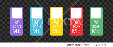Scan me Frame. Icon set for shop identification with barcode. QR code for mobile payment. Scan sticker or click CTA button. Simple Vector illustration Scan me Frame. Icon set for shop identification with barcode. QR code for mobile payment. Scan sticker or click CTA button. Simple Vector illustration 137799100