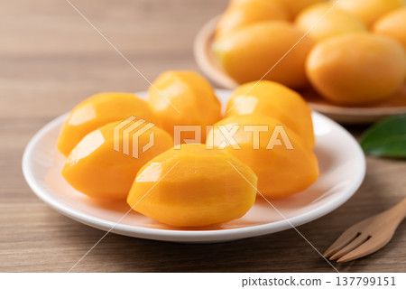 Fresh Marian plum (Mayongchid), Thai tropical fruit in summer season Fresh Marian plum (Mayongchid), Thai tropical fruit in summer season 137799151