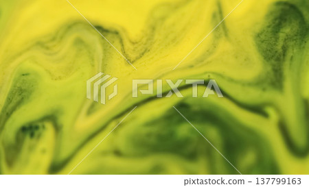 Blur paint stream. Yellow splash. Bright color droplet ink fluid vibrant texture water pigment flow spill on abstract art background. 137799163