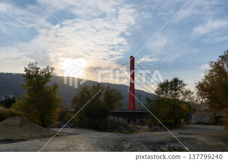 Maglivi Bridge (Red Bridge) over the Kura River in Tbilisi, Georgia. Industrial Architecture. Maglivi Bridge (Red Bridge) over the Kura River in Tbilisi, Georgia. Industrial Architecture. 137799240