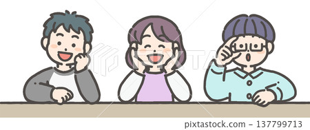 A boy and a girl smiling with their elbows on the table. A boy and a girl smiling with their elbows on the table. 137799713