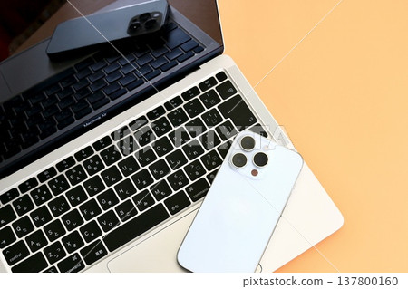 Smartphones and PCs, business items, copy space 137800160