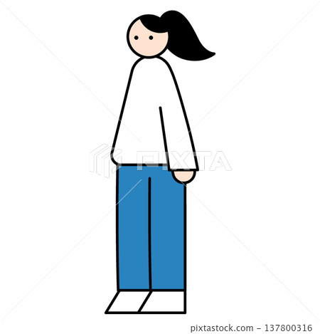 一個女人面對前面的全身插圖 一個女人面對前面的全身插圖 137800316