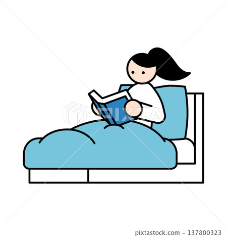 圖解：一位女士在床上看書 137800323