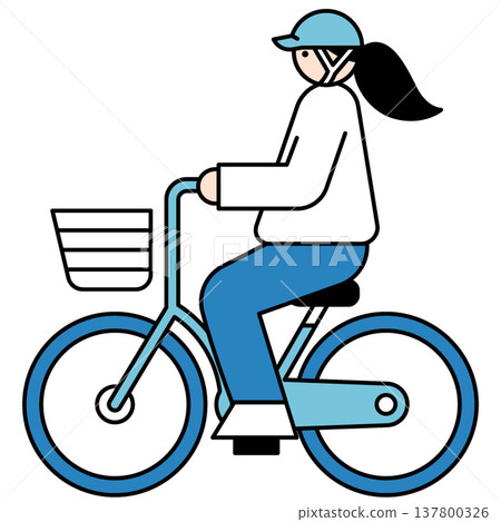 插圖描繪了一位戴著頭盔騎自行車的女子。 137800326