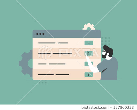 AI SEO ranking prioritization interface, automated search result scoring system assigning dynamic seo positions. Improving visibility optimization, content performance in search engines illustration AI SEO ranking prioritization interface, automated search result scoring system assigning dynamic seo positions. Improving visibility optimization, content performance in search engines illustration 137800338