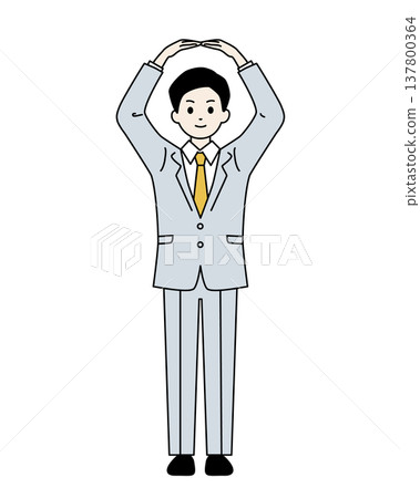 A man in a suit making a circle with both hands (full body shot) A man in a suit making a circle with both hands (full body shot) 137800364