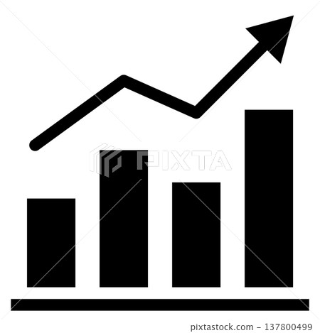 A business icon featuring a fluctuating upward arrow and bar graph (growth, improvement, success, monochrome, silhouette). A business icon featuring a fluctuating upward arrow and bar graph (growth, improvement, success, monochrome, silhouette). 137800499