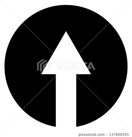 A black circle icon with a white upward-pointing arrow (upload, move forward, improve, monochrome, silhouette) A black circle icon with a white upward-pointing arrow (upload, move forward, improve, monochrome, silhouette) 137800505