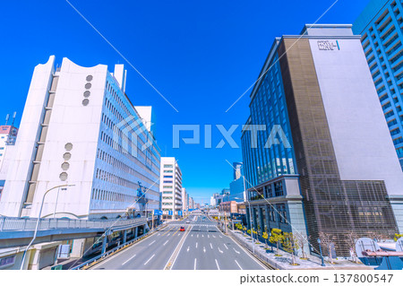 Yokohama cityscape in Japan: Sakuragicho Station, New South Exit, Sakuragicho Pio City and Hotel Mets from Sakuragibashi 137800547