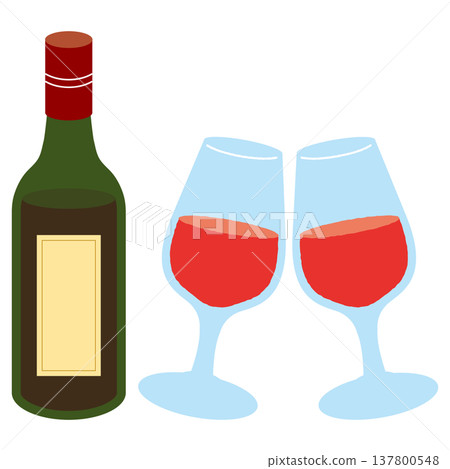一瓶紅酒和一對酒杯的插圖 一瓶紅酒和一對酒杯的插圖 137800548