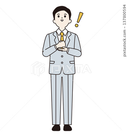 A man in a suit with an idea and an exclamation mark (full body) 137800594