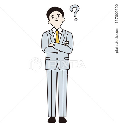 A man in a suit with his arms crossed, deep in thought (full body shot) 137800600