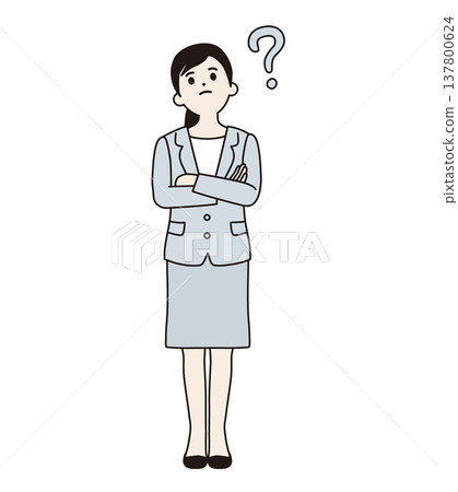 A woman in a suit, arms crossed, deep in thought (full body shot) 137800624