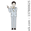A man in a suit pointing with both hands (full body shot) 137800625