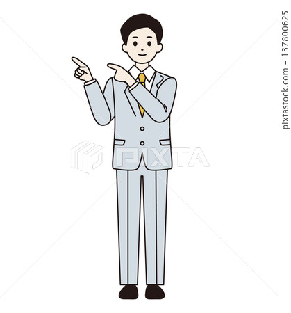 一名身穿西裝的男子雙手指向前方(全身照) 一名身穿西裝的男子雙手指向前方(全身照) 137800625