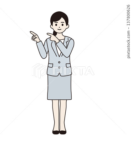 A woman in a suit pointing with both hands (full body shot) 137800626