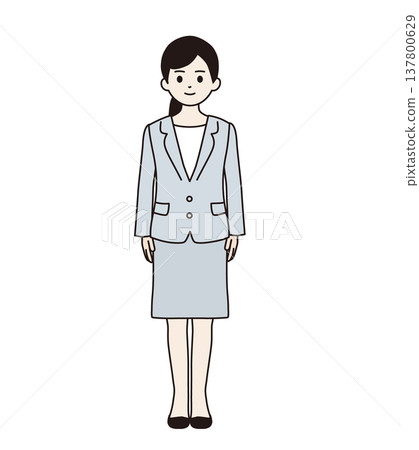 A woman in a suit standing upright (full body) 137800629