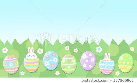 An Easter illustration featuring plump Easter eggs. 137800963