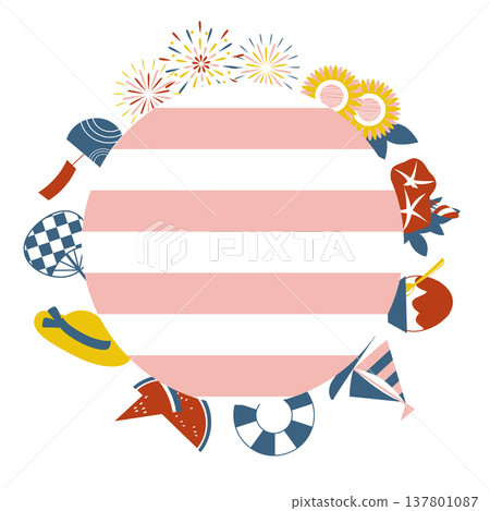 使用夏季圖案的邊框插圖素材 137801087