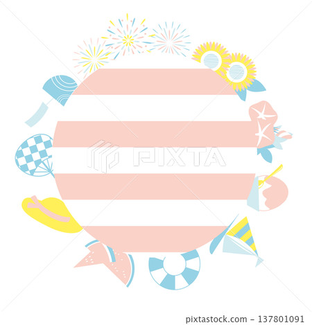使用夏季圖案的邊框插圖素材 使用夏季圖案的邊框插圖素材 137801091