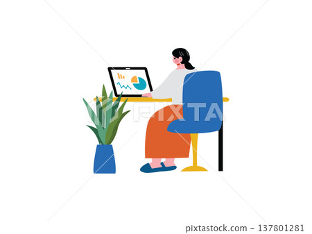 Illustration of a woman working remotely Illustration of a woman working remotely 137801281