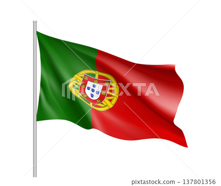 National flag of Portugal country. Patriotic sign in official nation portuguese colors green, red and yellow. Symbol of Sounhern European state. Vector icon illustration 137801356