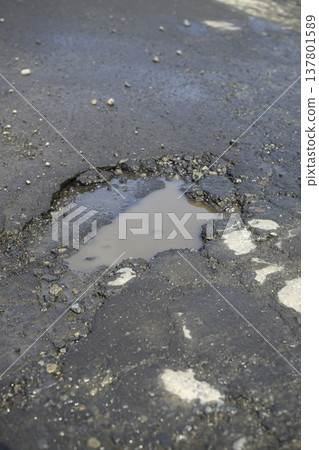 Potholes (holes in the asphalt) in the road 137801589