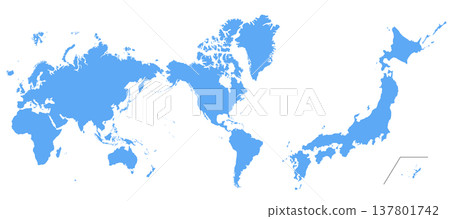 日本和世界地圖的藍色剪影插圖。 137801742