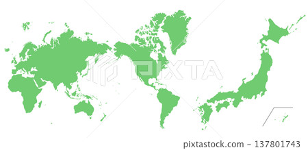 黃綠色日本地圖與世界地圖輪廓圖 137801743