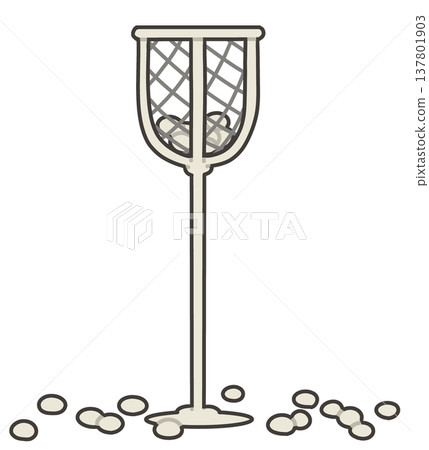 一個用來拋球的白色籃子，以及一個掉進籃子裡的球－體育課上拋球遊戲的示意圖。 137801903