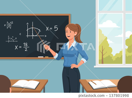 Young Female Teacher Explaining Lesson in Classroom 137801998