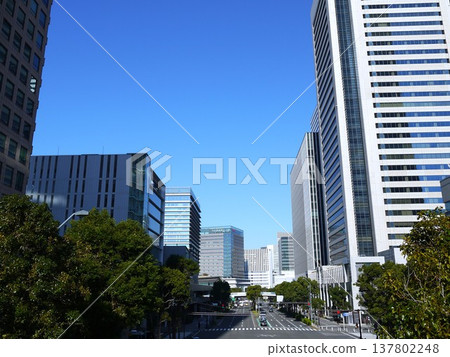 A view of Minato Mirai under the blue sky A view of Minato Mirai under the blue sky 137802248